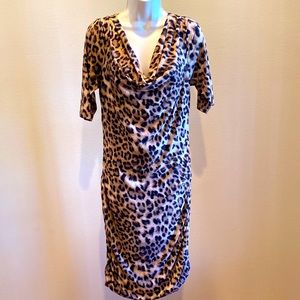 INC Animal Print Fitted Dress Size: L
